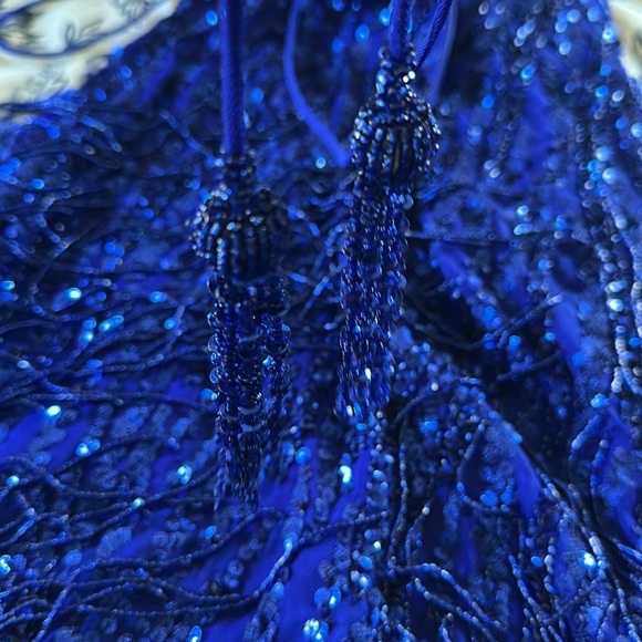Amarra Cobalt Blue Beaded Dangles Spaghetti Strap Gown Women’s Size 2 Prom Dress - Picture 11 of 15